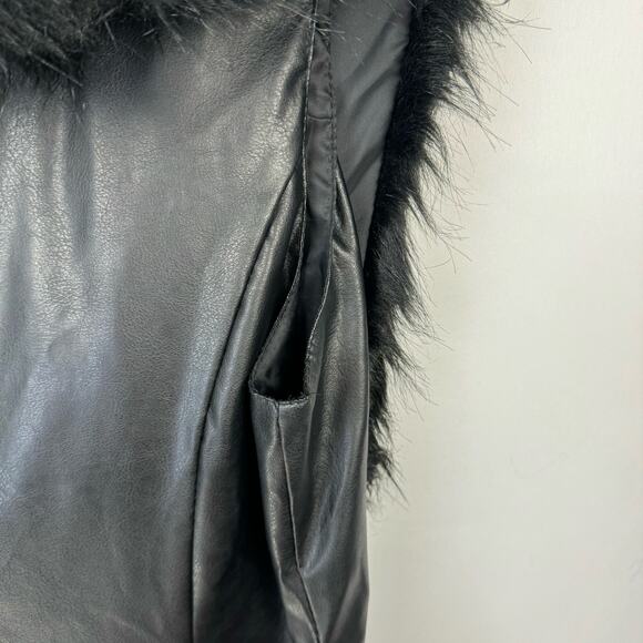 WENXI | Black Faux Leather with Faux Fur Collar Tie Back Vest | Women's Medium - Picture 5 of 7